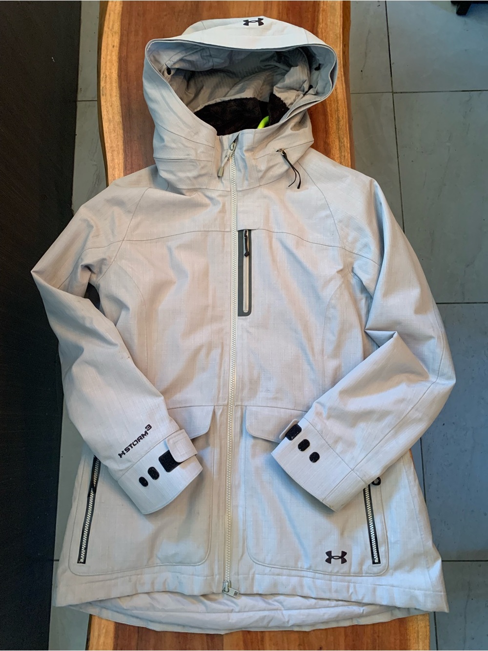 Under Armour Light Gray Hooded Waterproof Raincoat